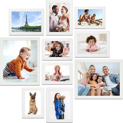 Icona Bay Combination White Picture Frames Set - 10 PC (Five 4x6, Three 5x7, Two 8x10), Multi-Pack for Modern Wall Gallery, Exclusives Collection