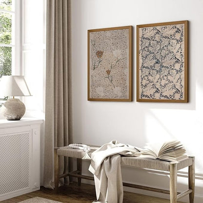 Vintage Botanical Wall Art Prints Set of 2 Antique Sketch Wall Art Decor Neutral Flower Canvas Wall Art Floral Pictures Farmhouse Painting Vintage Floral Artwork for Room Bedroom 12x16 Inch Framed