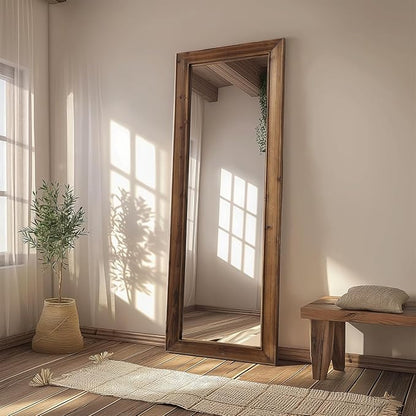 MELOMOIR Rustic Farmhouse Full Length Mirror, 64"x21" Wood Frame Floor Mirror, Free Standing Leaning Hanging Mirror, Long Mirror for Bedroom Living Room Cloakroom