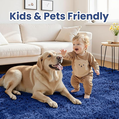8x10 Area Rugs for Living Room Rug: Soft Fluffy Shag Navy Blue Rugs for Bedroom, Non-Slip Large Fuzzy Plush Rug Indoor Floor Carpet for Nursery Kids Boys Girls Room, Dorms, Playroom, Modern Home Decor