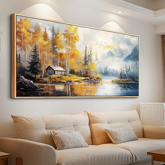 ZUITINGHUA Canvas Wall Art For Living Room Wood Framed Large Wall Decor For Office Bedroom Decorations Lake Scenery Paintings Autumn Landscape Wall Pictures Artwork Modern Home Decor 20x40 In