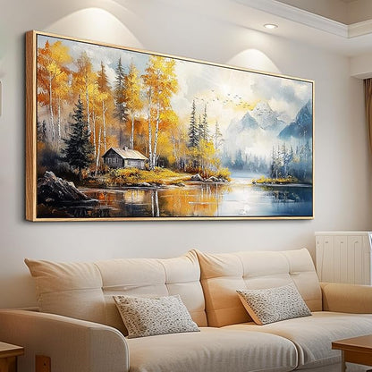 ZUITINGHUA Canvas Wall Art For Living Room Large Wall Decor For Office Bedroom Decorations Lake Scenery Painting Autumn Landscape Wall Pictures Artwork Ready to Hang Home Decor Wood Framed 24x48 In