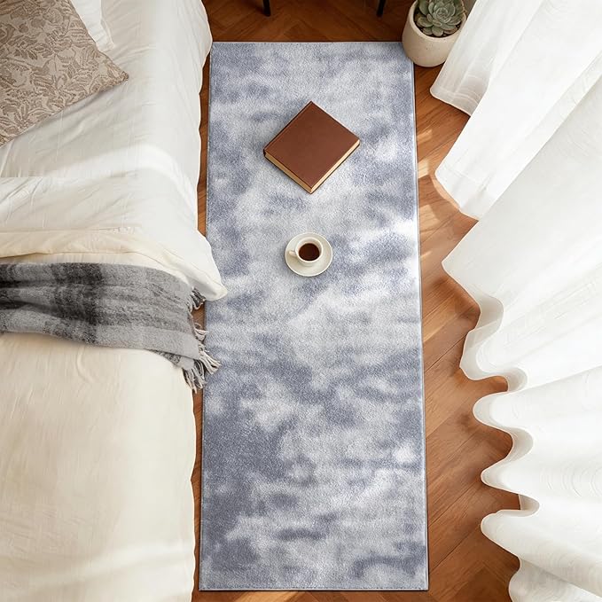 FinRèc 2x6 Washable Runner Rugs for Kitchen Hallway Bedroom, Low Pile Thin Ultra Soft Shag Rug, Non-Slip Carpet Indoor for Home Decor (Tie-dye Grey)
