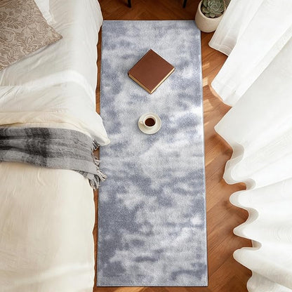 FinRèc 2x6 Washable Runner Rugs for Kitchen Hallway Bedroom, Low Pile Thin Ultra Soft Shag Rug, Non-Slip Carpet Indoor for Home Decor (Tie-dye Grey)
