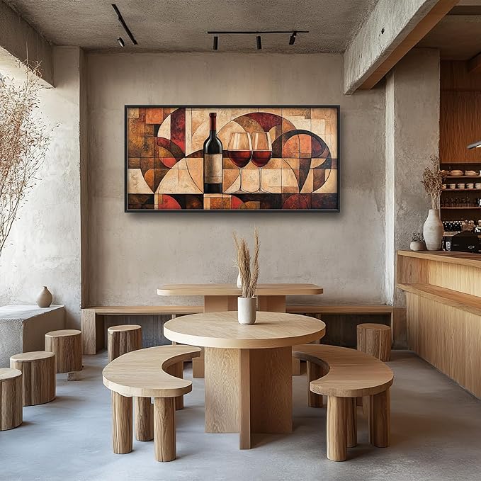 Wine Glass Large Wall Art for Living Room Abstract Vintage Cups Framed Canvas Decor Geometry Prints Painting Pictures Extra Large Modern Artwork for Bedroom Kitchen Dining Room Bar Home 30"x60"