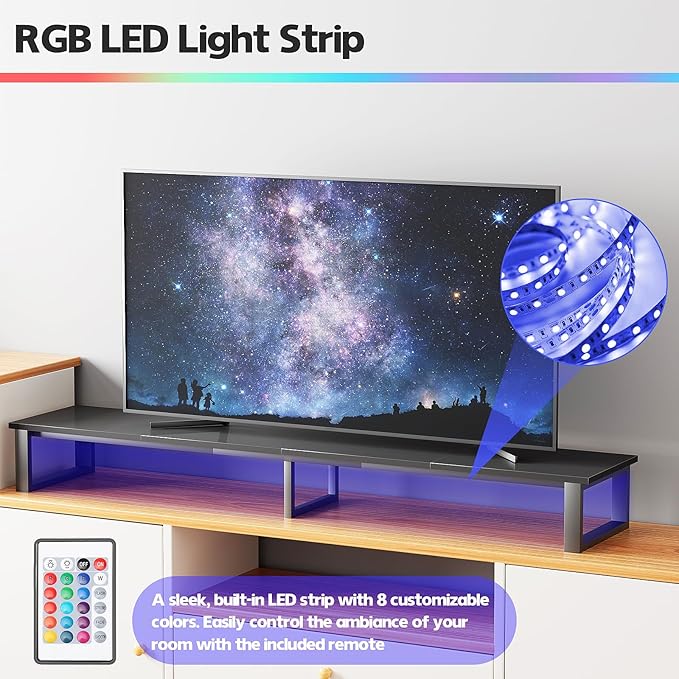 aboxoo 45" TV Riser with Light for 32-60 inch TV, TV Riser Stand Shelf, Tabletop TV Stand Riser, Computer Monitor Table for Home Living Room, Study Office (Black)