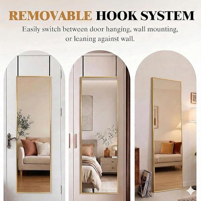 Simple Deluxe 47x14 Full Length Mirror Over The Door, Wall Mounted Full Body Mirror, Luxurious Gold Aluminum Frame, Shatterproof Glass, for Bedroom, Living Room, Entryway, Gold Rectangle