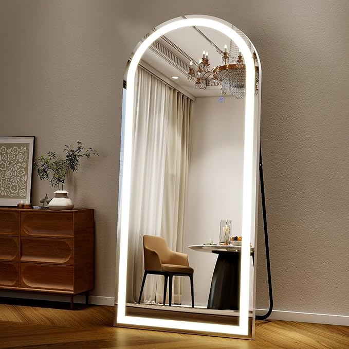 Easly 26x68 inch Full Length Mirror with Lights, LED Lighted Floor Standing, Hanging Full Length with Stand, Full Body Dressing Mirror with Dimmable 3 Color LED