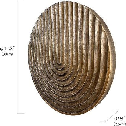 Musanpou Hand-carved Round Art Decor for Home and Living Room Wall Simple Wooden Farmhouse Wall Decor (brown)
