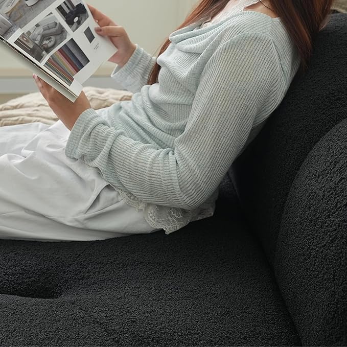 Modern Curved Sofa, 3 Seater, Soft Sherpa Upholstered Sofa, Minimalist Style Comfy Cloud Couch for Living Room Apartment, Black