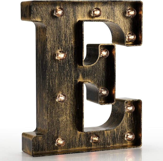 Pooqla Vintage Light Up Marquee Letters with Lights – Illuminated Industrial Style Lighted Alphabet Letter Signs - Coffee Bar Apartment Bedroom Wall Home Initials Decor A-Z