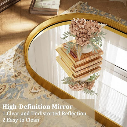 Arched Bathroom Mirror - 38x26 Inch Gold Bathroom Mirror for Wall - Aluminum Alloy Framed Mirror - Arched Top Bathroom Vanity Mirror for Living Room, Bedroom, Mantel, Entryway, and Hallways