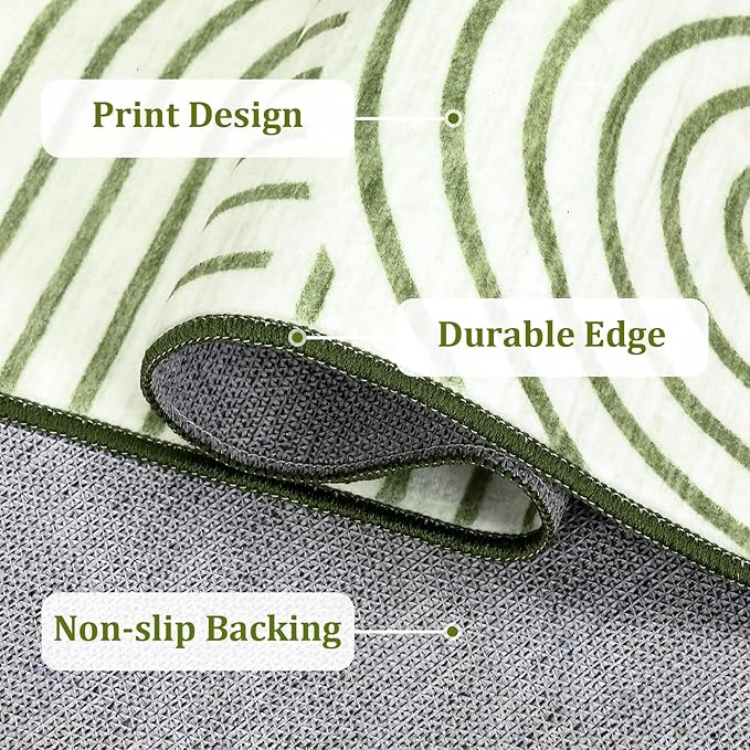 ROYHOME Washable Rug 9x12 Area Rugs for Living Room, Abstract Rug for Bedroom, Soft Rainbow Non Slip Throw Rugs with Rubber Back, Low Pile Stain Resistant Boho Geometric Carpet for Dining Room, Green