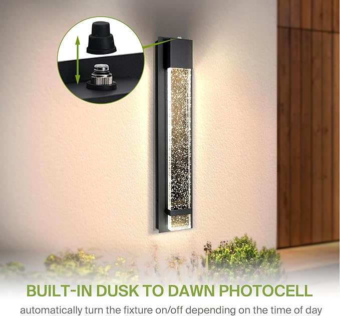ASD LED 24" Bubble Glass Wall Light Fixture, Outdoor Dusk to Dawn Sconce | 3CCT, Waterproof, Photocell, ETL Listed | 12W 500LM 3000-5000K 120V | Exterior Lantern, Porch Lighting | Black, 4 Pack