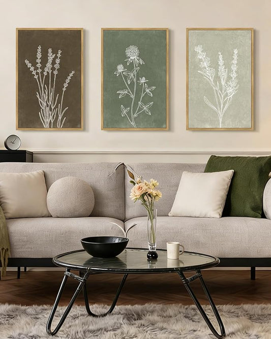 Drsoum Vintage Boho Flower Wall Art Framed Retro Botanical Floral Wall Prints Wildflower Neutral Rustic Bohemain Artwork Bedroom Ready to Hang 16x24in Natural Framed