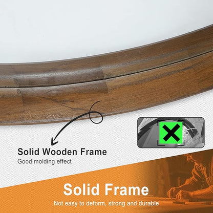 Brown Wood Round Mirror, 24 Inch - Perfect for Bathroom or Nursery Wall Decor