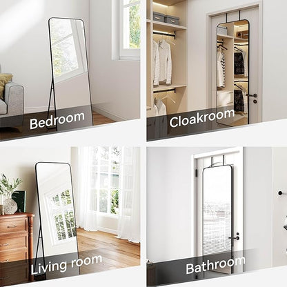 SCWF-GZ 57x20 Door Hanging Full Length Mirror, Floor (Height 5.7ft just Body in 1.3ft) or Wall Mounted Metal Frame Rectangle Dressing Mirrors for Bedroom Bathroom Living Room 57 inch Black