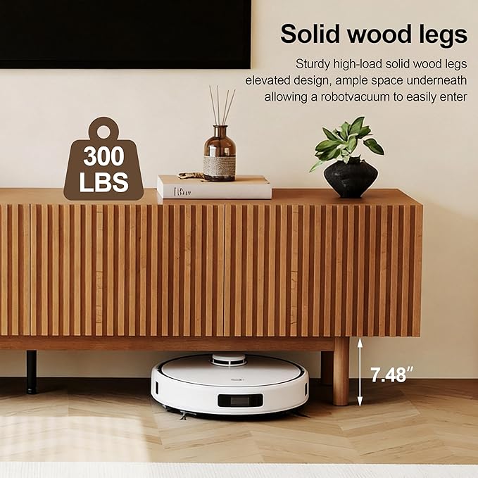 Mid Century Modern TV Stand for 85 Inch TV, Fluted Walnut TV Console with Storage, 4 Doors Media Console, Entertainment Center for Living Room