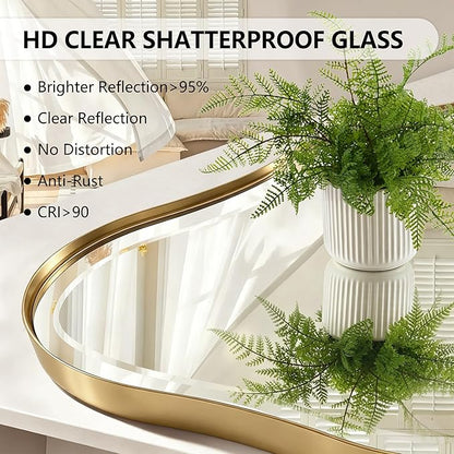 POZINO Irregular Beveled Mirror, 53"x26.5" Modern Premium Organic Wall Mirror with Metal Frame, Gold Asymmetrical Aesthetic Mirrors for Living Room Bedroom Hallway Entryway, Horizontal/Vertical