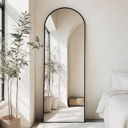 OLIXIS Arched Full Length Mirror 71.1"x25.5" for Bedroom, Full Body Mirror with Stand, Hanging or Leaning for Wall, Aluminum Alloy Thin Frame Floor Standing for Living Room, Long, Deep Black