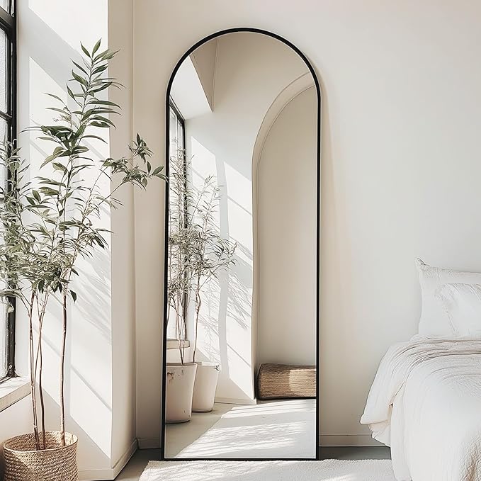 Sweetcrispy 71"x26" Arched Full Length Mirror, Full Body Mirror with Aluminum Alloy Thin Frame, Leaning or Standing, Suitable for Bedroom, Livingroom, Cloakroom, Black