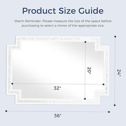 Tanmicoshomy 24 x 36 Inch White Bathroom Mirrors for Wall, Decorative Shell Inlay Mosaic Rectangle Mirrors with Tempered Glass for Bedroom, Living Room or Entryway