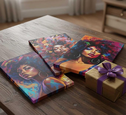3Pcs African American Women Canvas Wall Art Colorful Graffiti Afro Girl Painting Modern Abstract Aesthetic Pictures Wall Decor Posters Print Artwork for Living Room Bedroom Home Decoration