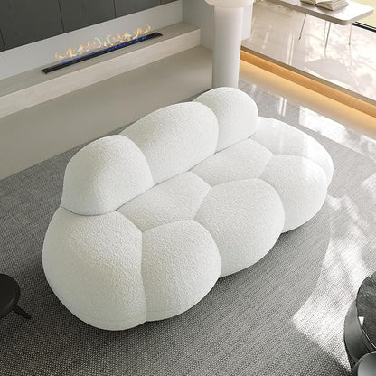 Modern Curved Sofa, 3 Seater, Soft Sherpa Upholstered Sofa, Minimalist Style Comfy Cloud Couch for Living Room Apartment, White