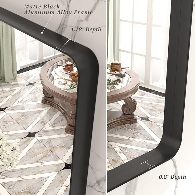 CHAMROR 55x36 Inch Black Metal Framed Bathrrom Mirror for Wall, Black Rounded Rectangle Mirror, Matte Black Bathroom Vanity Mirror, Anti-Rust, Tempered Glass, Hangs Horizontally or Vertically