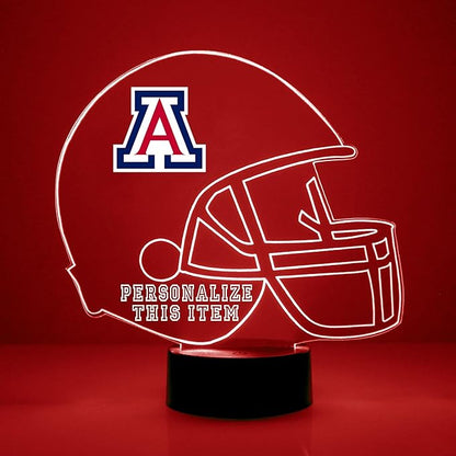 Custom University of Arizona (U of A) Wildcats Football Helmet LED Sign Night Light Lamp with Remote, Personalized Name, Text, Officially Licensed from the CLC by Mirror Magic Gifts, Made in the USA