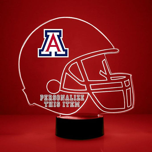 Custom University of Arizona (U of A) Wildcats Football Helmet LED Sign Night Light Lamp with Remote, Personalized Name, Text, Officially Licensed from the CLC by Mirror Magic Gifts, Made in the USA