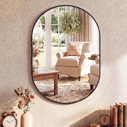 NEWBULIG 20" x 30" Oval Bathroom Mirror, Black Wall Mirror with Metal Frame, Tempered Glass, Morden Vanity Mirror for Over Sink, Entryway, Living Room, Bedroom, Horizontal or Vertical