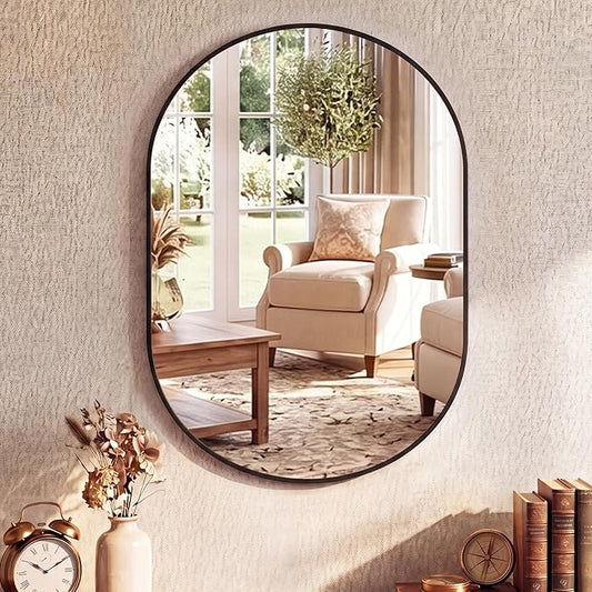 NEWBULIG 20" x 30" Oval Bathroom Mirror, Black Wall Mirror with Metal Frame, Tempered Glass, Morden Vanity Mirror for Over Sink, Entryway, Living Room, Bedroom, Horizontal or Vertical