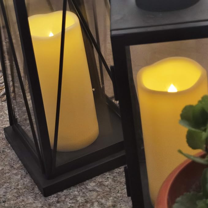 CANDLE CHOICE Waterproof Outdoor Battery Operated Flameless Candles Remote Timer Ivory Tall Plastic Fake Realistic Flickering Electric LED Pillars for Lantern Wedding Christmas Decorations 3”x7” 3PCS