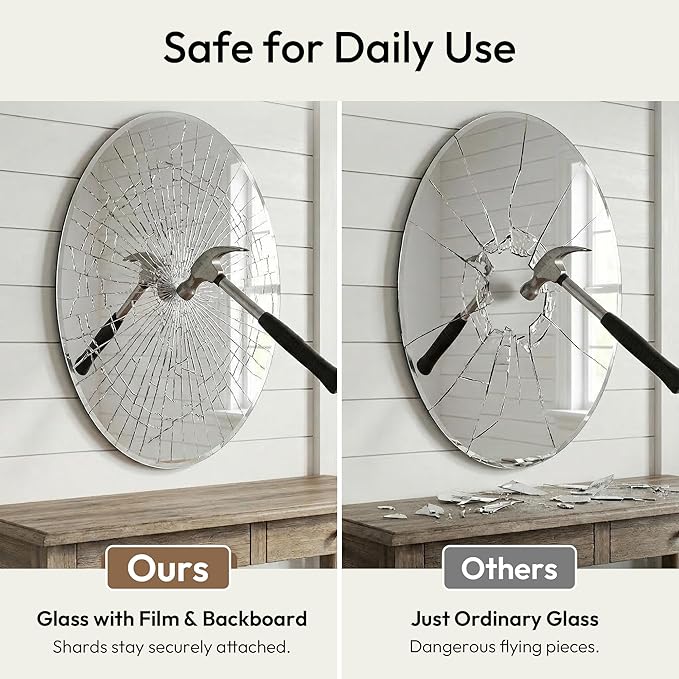 24x36 Inch Oval Frameless Bathroom Mirror with Solid Backing, Large Beveled Vanity Wall Mirror for Over Sink, Modern Mirror for Double Vanity, Entryway