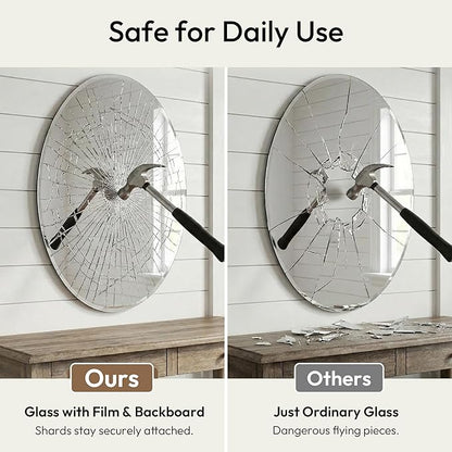 24x36 Inch Oval Frameless Bathroom Mirror with Solid Backing, Large Beveled Vanity Wall Mirror for Over Sink, Modern Mirror for Double Vanity, Entryway