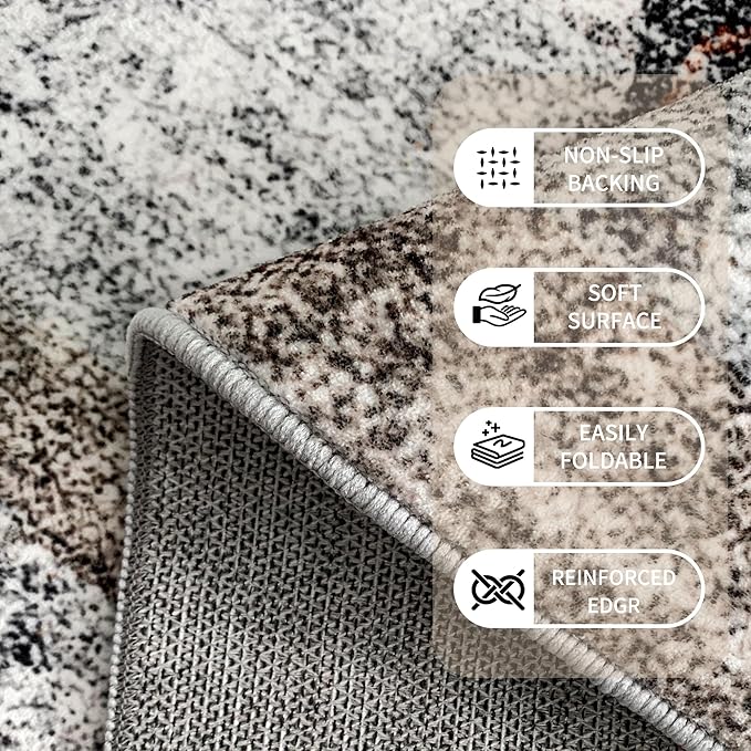 Washable 6x9 Area Rug: Modern Large Rugs for Living Room Dining Room Bedroom Office Indoor - Non-Slip Carpet Home Decor - 6x9 Rustic Black Brick
