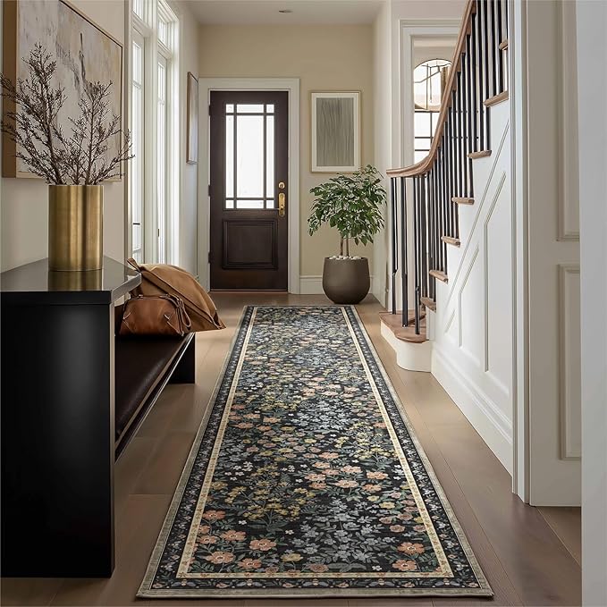 Washable Kitchen Rug Runners for Hallways: 2'x10' Entryway Rug with Non Slip Backing Low Pile Soft Indoor Long Floor Carpet Runners for Living Room Hallways Kitchen Bathroom Bedroom