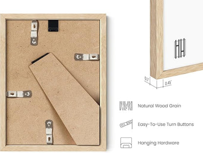 HAUS AND HUES 6x8 Natural Oak Wooden Picture Frame - Set of 9 6x8 Poster Frame - Premium Oak, Vertical Hang, Shatterproof Plexiglass - Ideal for Home, Room, Office (6x8-inch, Natural, Set of 9)