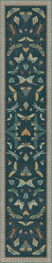 Hazo Haus 2x10 Hallway Runner Rug, Washable Foldable Green Boho Carpet for Kitchen & Hallway, Vintage Insect Décor