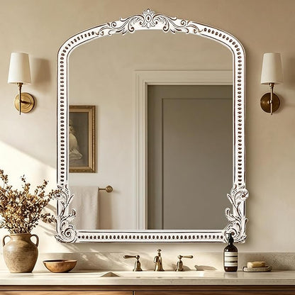 HOITUZYUS Baroque Arched Wall Mirror: 35x30 Inch Rustic Farmhouse Mirror - Ornate Decorative Mirrors for Fireplace, Living Room, Bedroom, Entryway, Bathroom