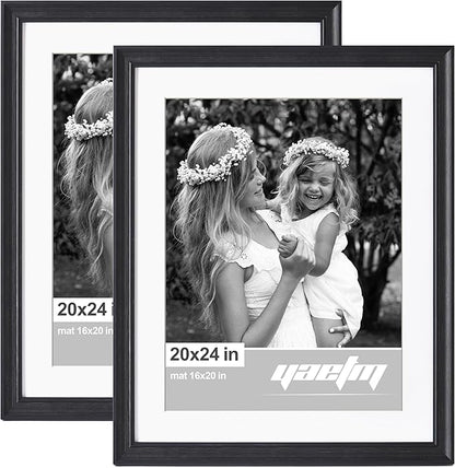 Yaetm 20x24 Picture Frame Matted to 16x20 Set of 2, 1.4" Wide Molding & Distressed Black Poster Frames for for Wall Gallery, Home and Office, Wall Mount (2 pack, Black)
