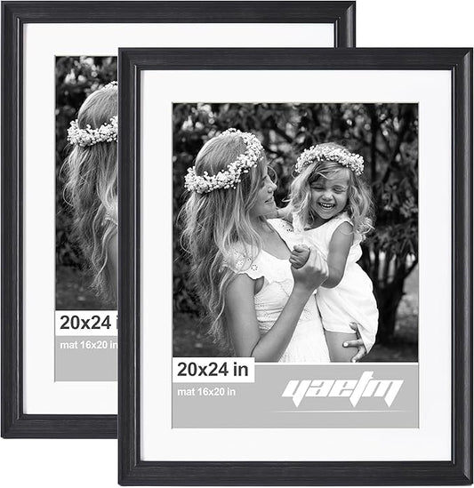 Yaetm 20x24 Picture Frame Matted to 16x20 Set of 2, 1.4" Wide Molding & Distressed Black Poster Frames for for Wall Gallery, Home and Office, Wall Mount (2 pack, Black)