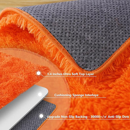 9x12 Large Area Rugs for Living Room, Orange Fluffy Shag Rug for Bedroom and Nursery, Soft and Comfy, Big Fuzzy Carpet for Kids, Girls, Boys Room Dorm Home Decor Aesthetic, Upgrade Non Slip