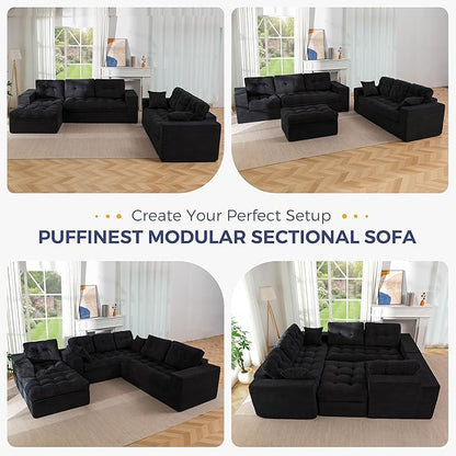 MAXYOYO Modular Sectional Sofa with Ottoman and Loveseat, Cloud Boneless Couch with Layered Cushion, Flexible Module Combination Sofa for Living Room, No Assembly Required,Black
