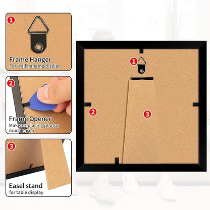 5x5 Picture Frame, Black Photo Frame for Tabletop or Wall Display, Frame Collage with HD Plexiglass for Wall Home Gallery Decor, Black with Gadget, 2 Pack