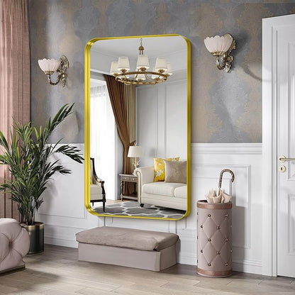 CIRCUMI Gold Bathroom Mirror, 36"x60" Rectangular Mirror with Deep Metal Frame, Rounded Corner, Tempered Glass, Large Mirror for Wall, Over 2 Sinks, Installed Vertically/Horizontally, Crystal-Clear