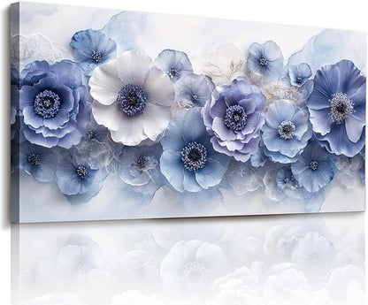 imjiayu Oversized Wall Art, Floral Wall Art, Blue Wall Decor, Blossom Flowers Modern Art Prints, Nature Aesthetic Extra Large Paintings Wall Decor for Living Room Dining Room Office Hotel 29"x57"
