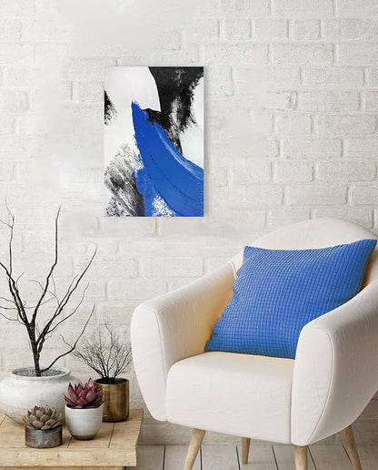 YPY Blue Abstract Canvas Wall Art: Modern Minimalist Black and White Picture Painting Print Gray Blue Poster for Living Room Bedroom Bathroom Office Home Wall Decor 10x15