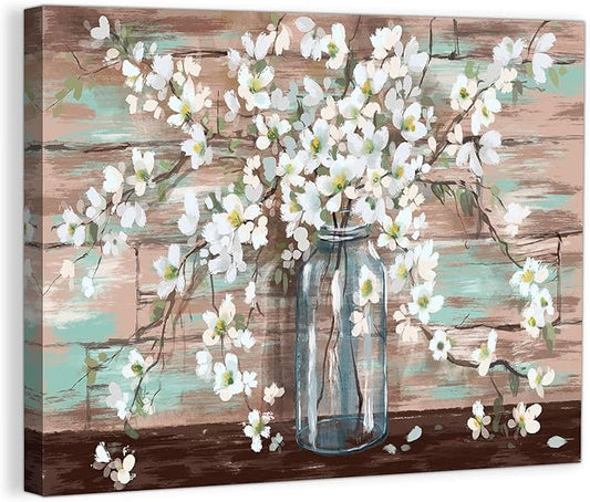 KERPEESU Bathroom Canvas wallart Flowers Theme Modern Farmhouse Painting Pictures for Bedroom Watercolor Wall Decor Framed Artwork for Office Kitchen Rustic Brown wallart Home Wall decor 12x16,Blue